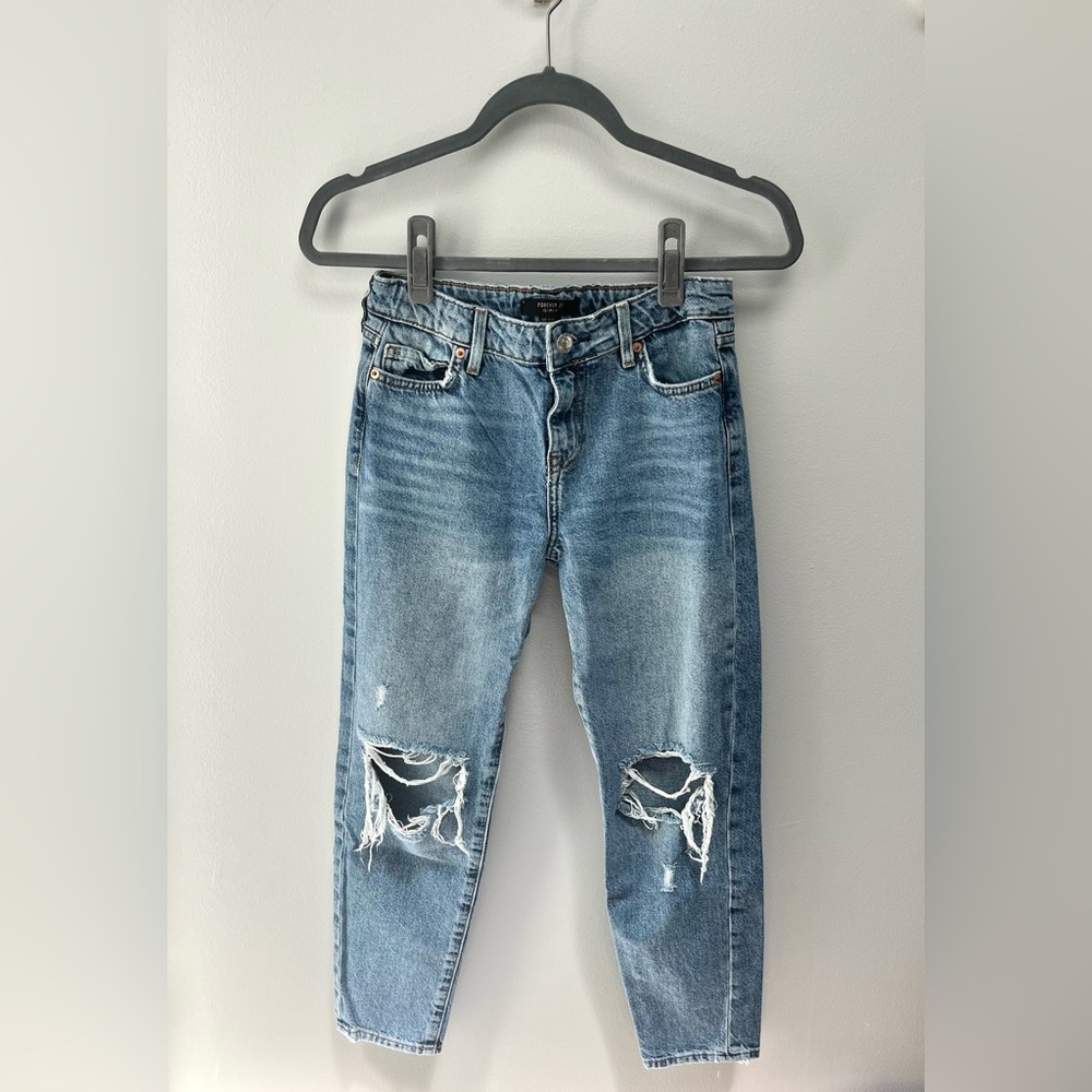 Forever 21 Blue Distressed Slim Fit Jeans